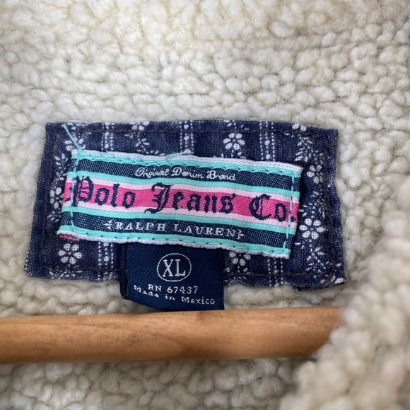 Y2K Polo Jeans Ralph Lauren Denim Jacket Womens XL Sherpa Lined Distressed 2000s - Picture 3 of 16